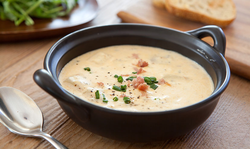 A bowl of potato soup 