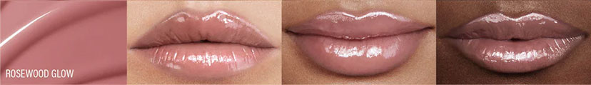 MoistureFlow Plumping Lip Serum in shade Rosewood Glow on three models