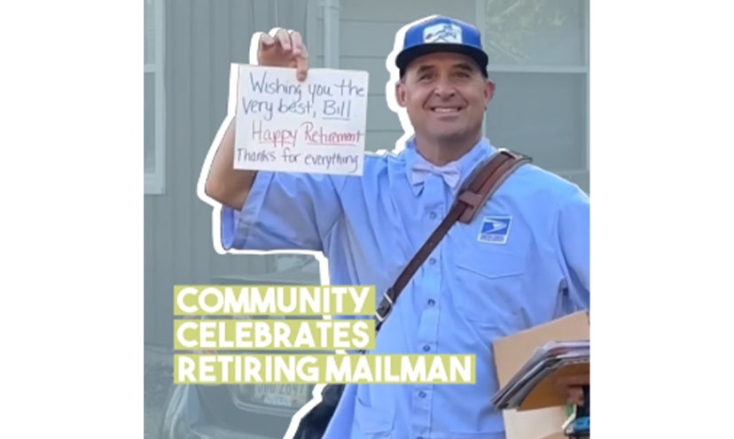 Image of a news story on residents celebrating a retiring mailman