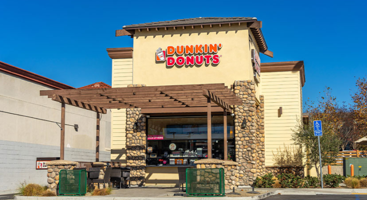 Exterior view of a Dunkin location