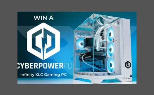 The image shows a gaming tower all lit up