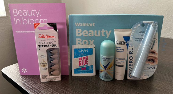 Walmart Beauty Box with products in front of it