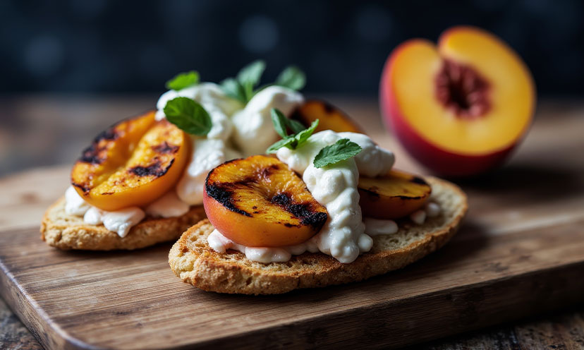 AI Image of Grilled Peach & Burrata Crostini