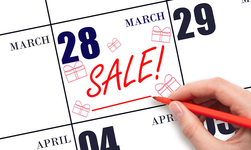 Calendar with "Sale" marked on a date