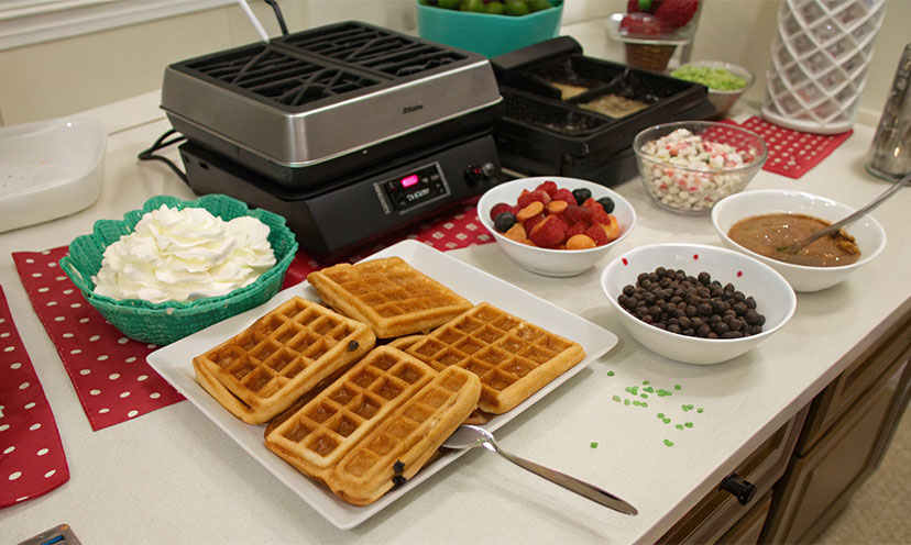 An AI Image of a waffle bar with toppings