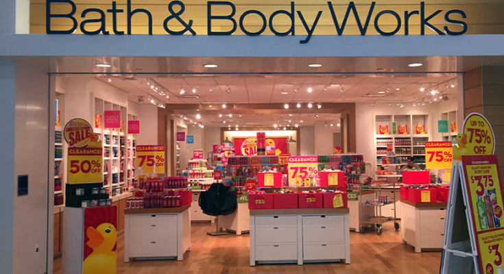 Body and Body Works store with signage for semi-annual sale
