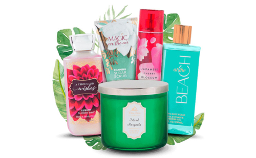 Products from Bath and Body Works with summer scents