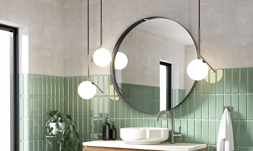 Bathroom with hanging lights